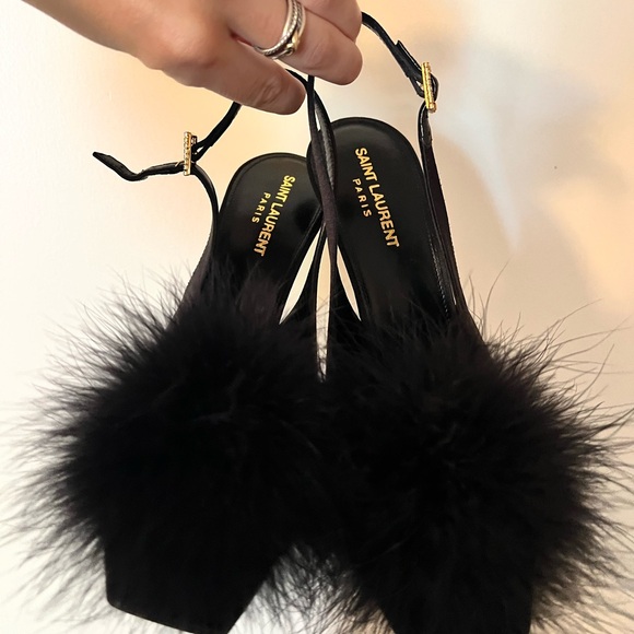 Saint Laurent Mae Feather Slingback Cocktail Sandals - Picture 4 of 12